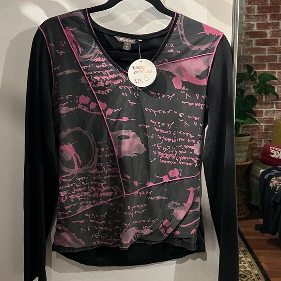 Spanner Pink Black V Neck Mesh and Jersey Longsleeve Tshirt for casual wear - Picture 4 of 6